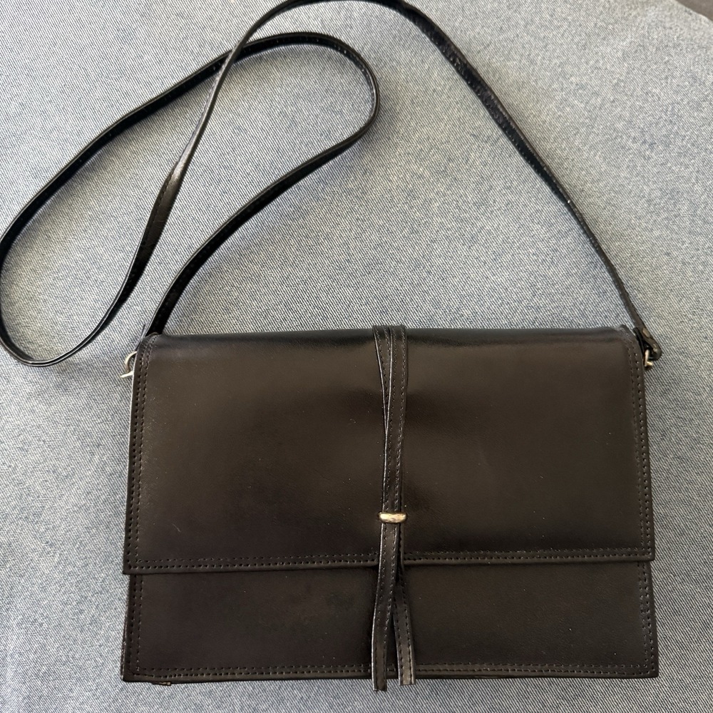 Vintage Koret Black Leather Envelope Crossbody Strap‎ Clutch Purse Bag Unused